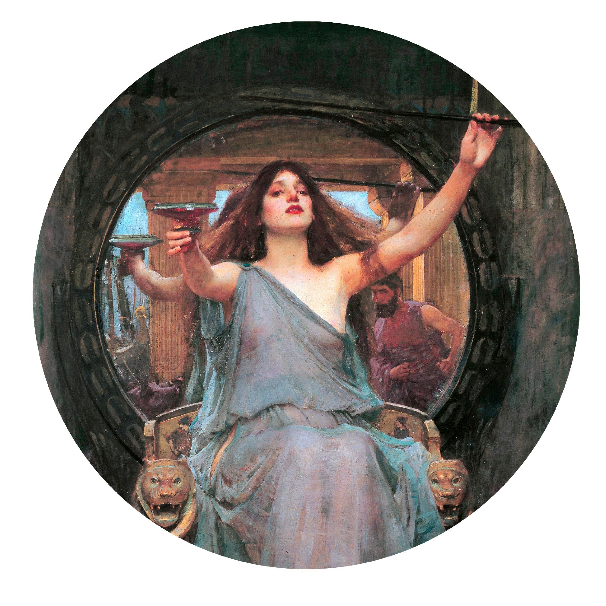 Decorative "Circe Offering the Cup to Odysseus (Round)" by John William Waterhouse Poster | High - Quality Print | Repositionable Adhesive - Pasquín Store