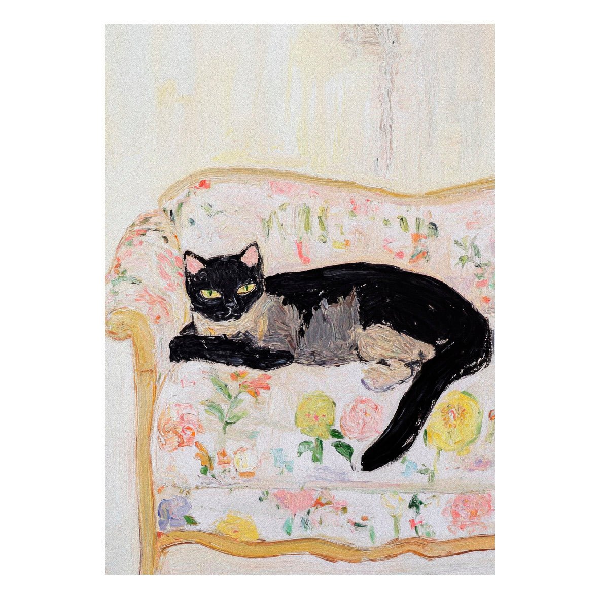 Decorative "Coquette Collection: Sweet Cat in the Floral Sofa" Posters | High - Quality Print | Repositionable Adhesive - Pasquín