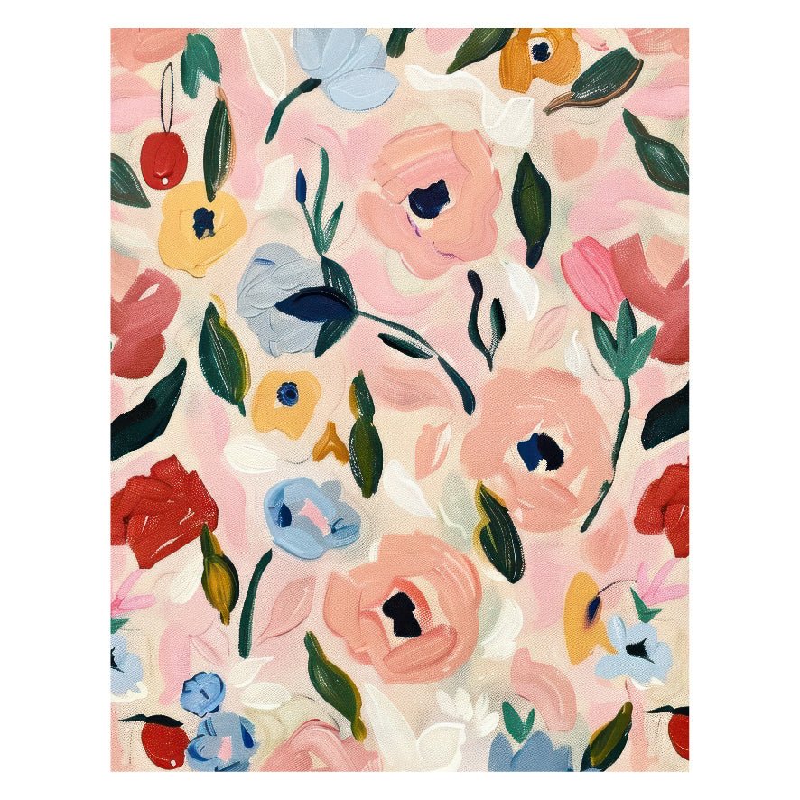 Decorative "Floral Collection: Floral Pattern Painting in Pink" Poster | High - Quality Print | Repositionable Adhesive - Pasquín