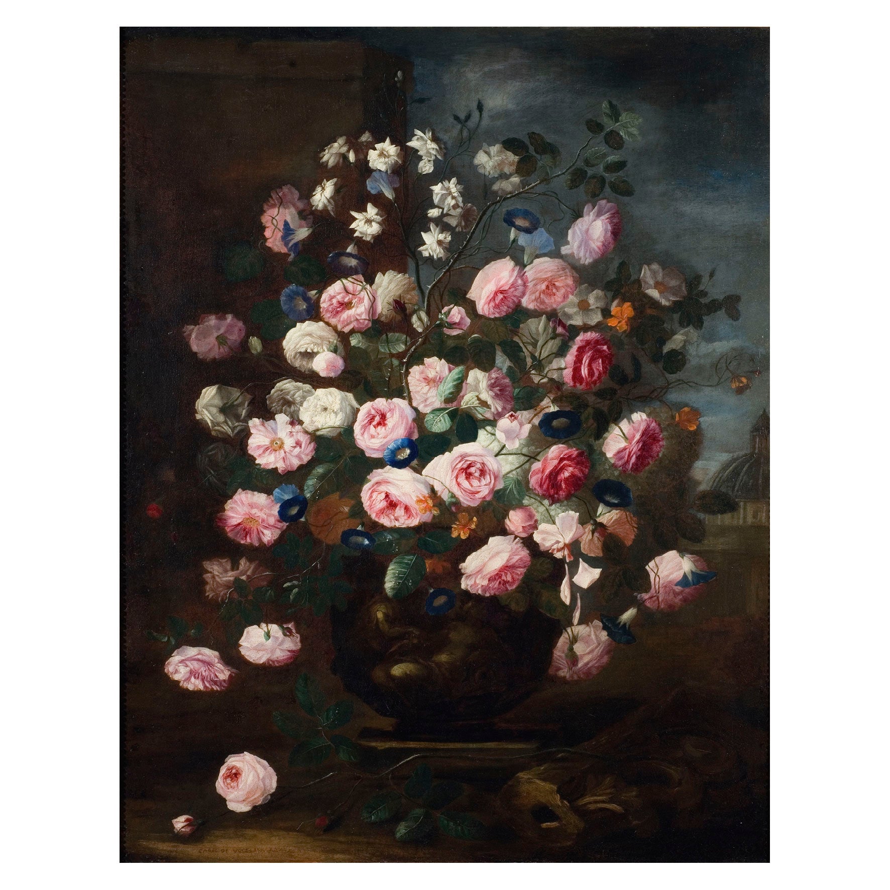 Decorative "Roses in an Urn" by Carel de Vogelaer Poster | High - Quality Print | Repositionable Adhesive - Pasquín