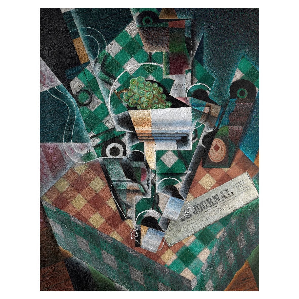 Decorative "Still Life with Checked Tablecloth (1915)" by Juan Gris Poster | High - Quality Print | Repositionable Adhesive - Pasquín