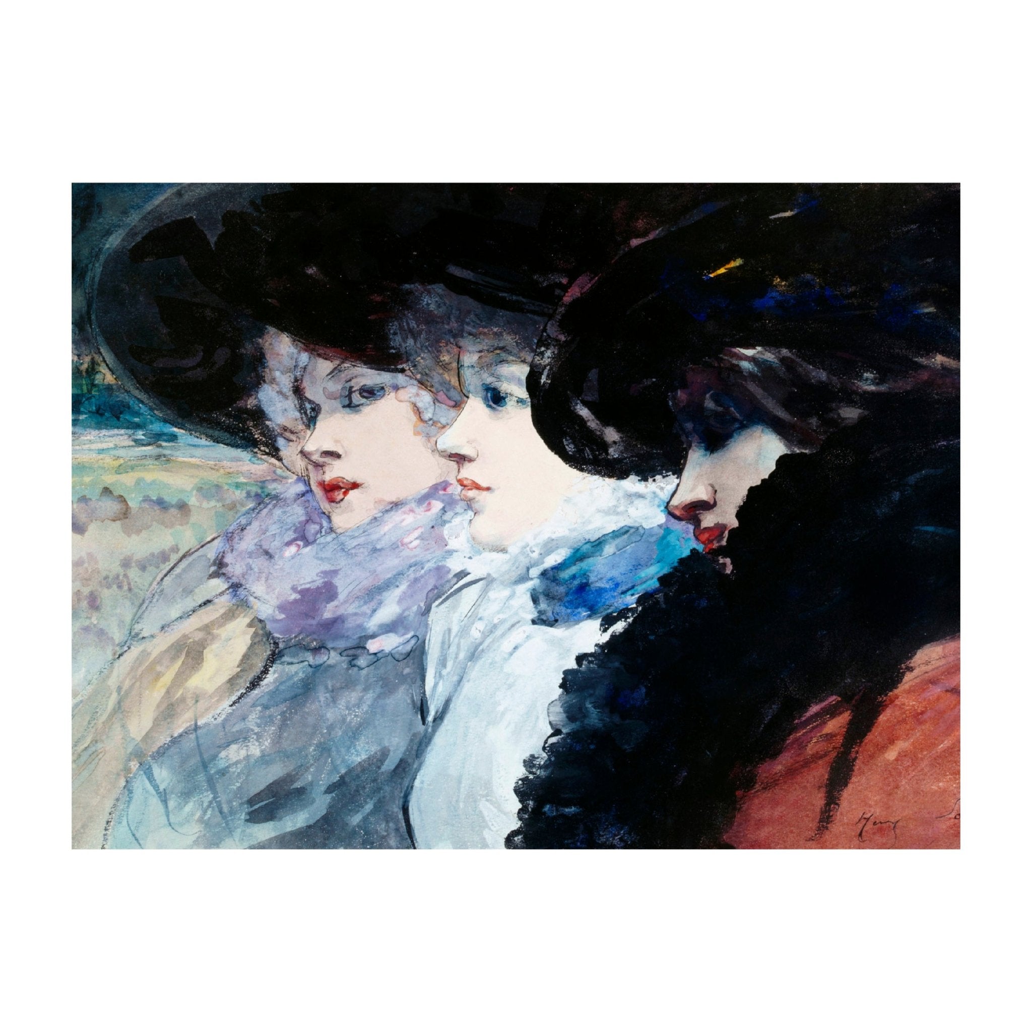 Decorative "Three Women In Profile (1900)" by Henry Somm Poster | High - Quality Print | Repositionable Adhesive - Pasquín