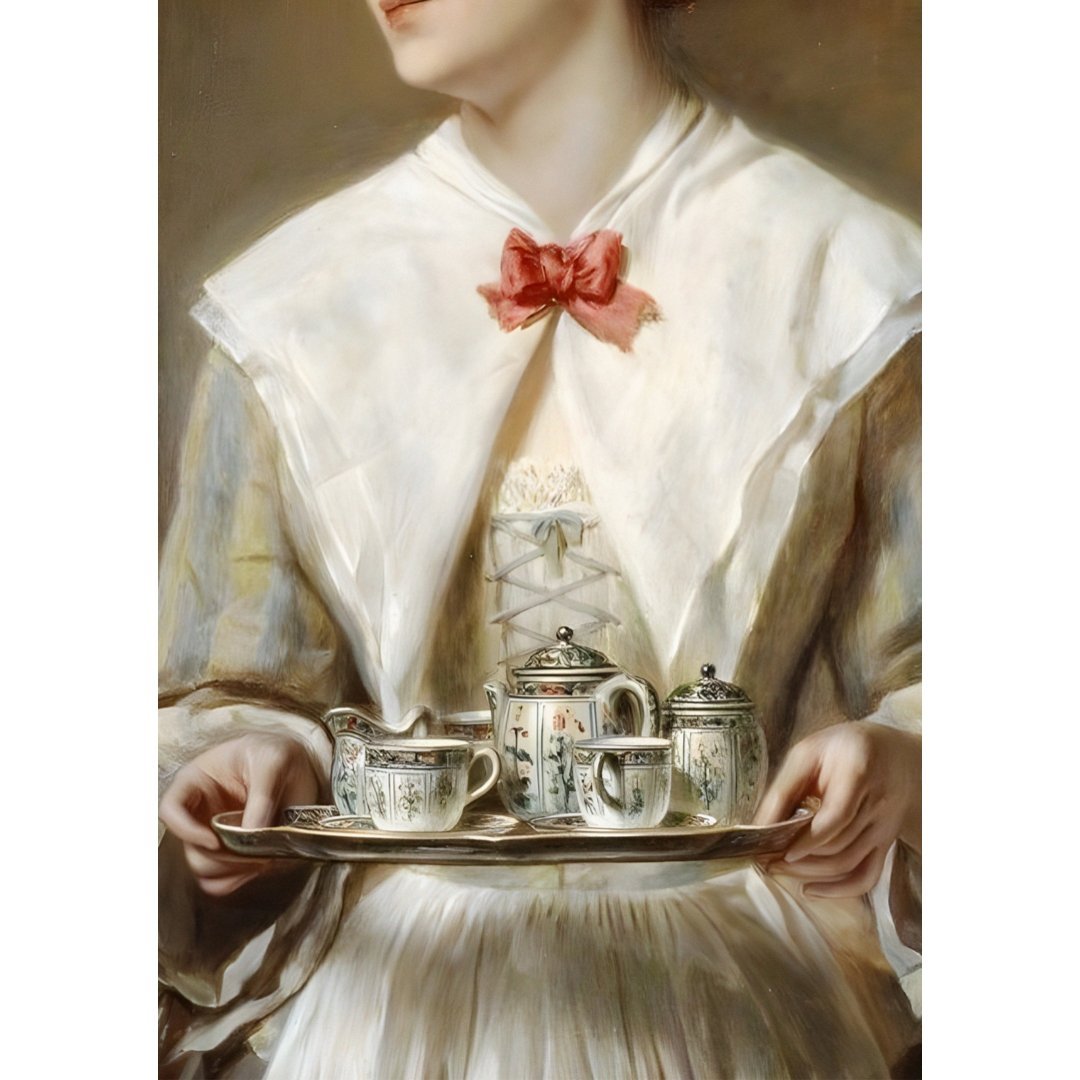 🎁 Handmade "Girl with the Tray and Cups" Poster | High - Quality Print | Repositionable Adhesive (100% off) - Pasquín